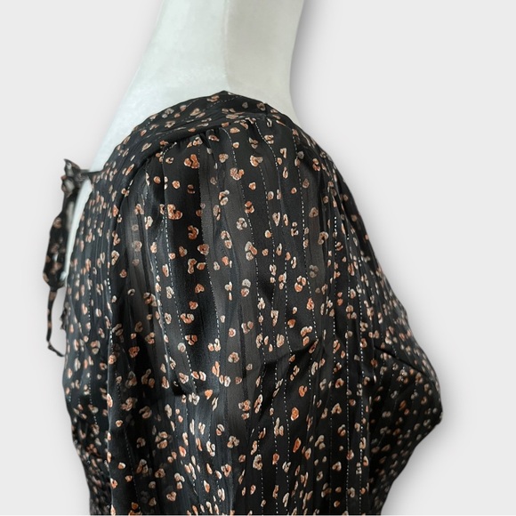 Japna Size Small Black Metallic Print Bohemian Peasant Tiered Midi Sheer Dress - Picture 7 of 11